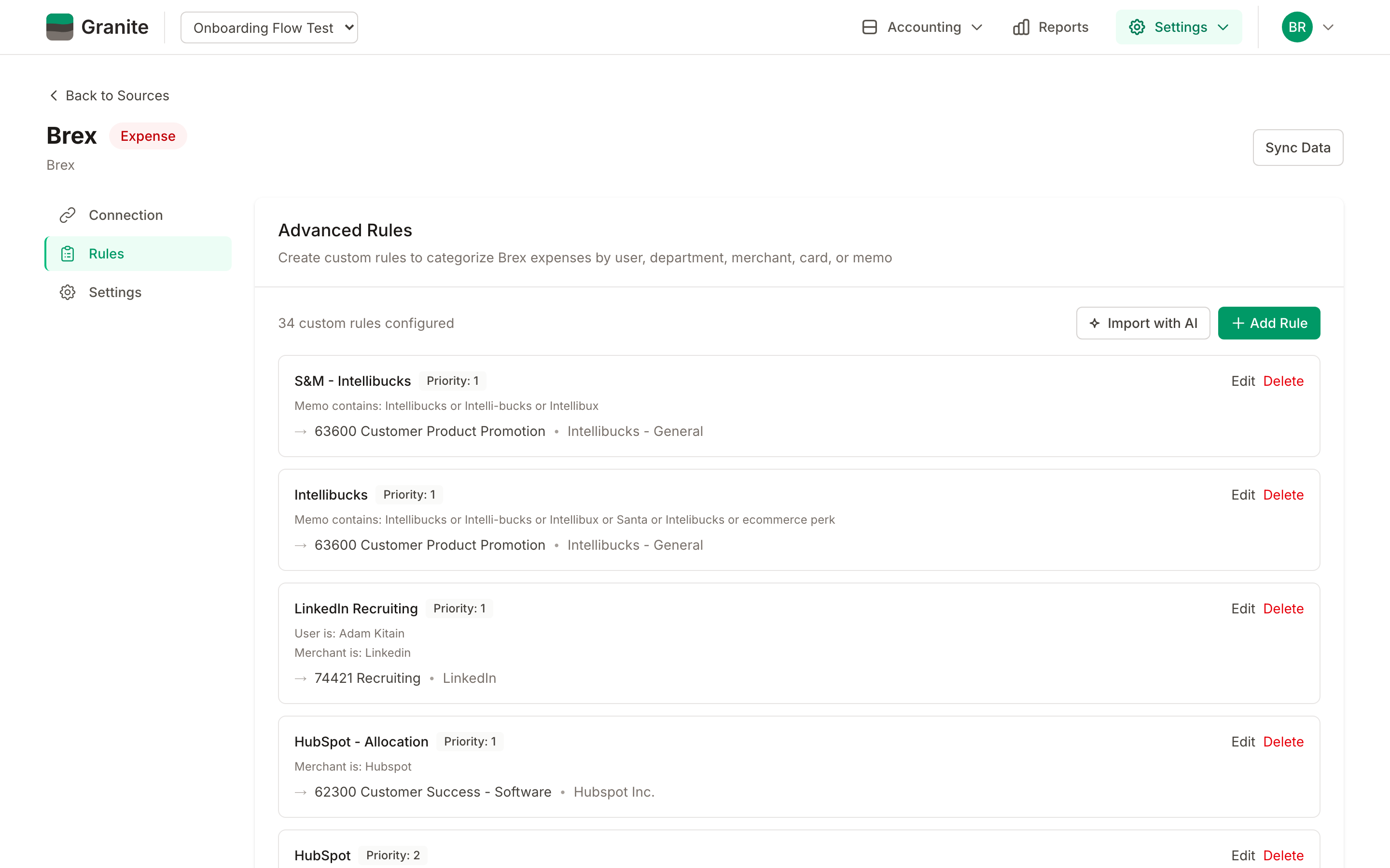 Brex source import with custom categorization rules